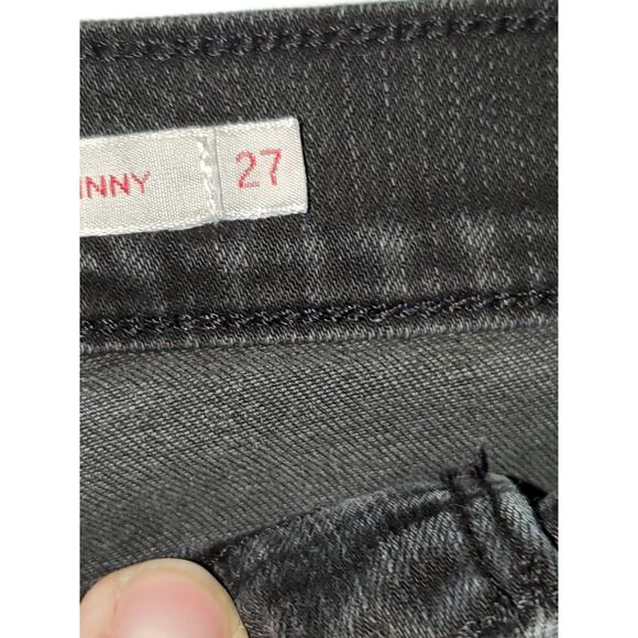 Levi's Premium Mile High Super Skinny Black Jeans Rhinestones Distressed Size 27 - Picture 6 of 13
